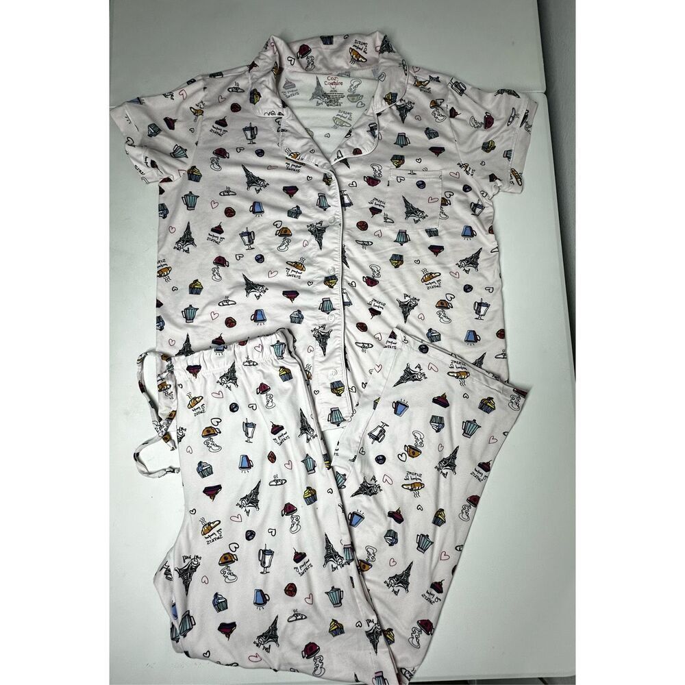 Cozy Couture Women’s Pajamas Set Cupcakes Croissants Print Size L